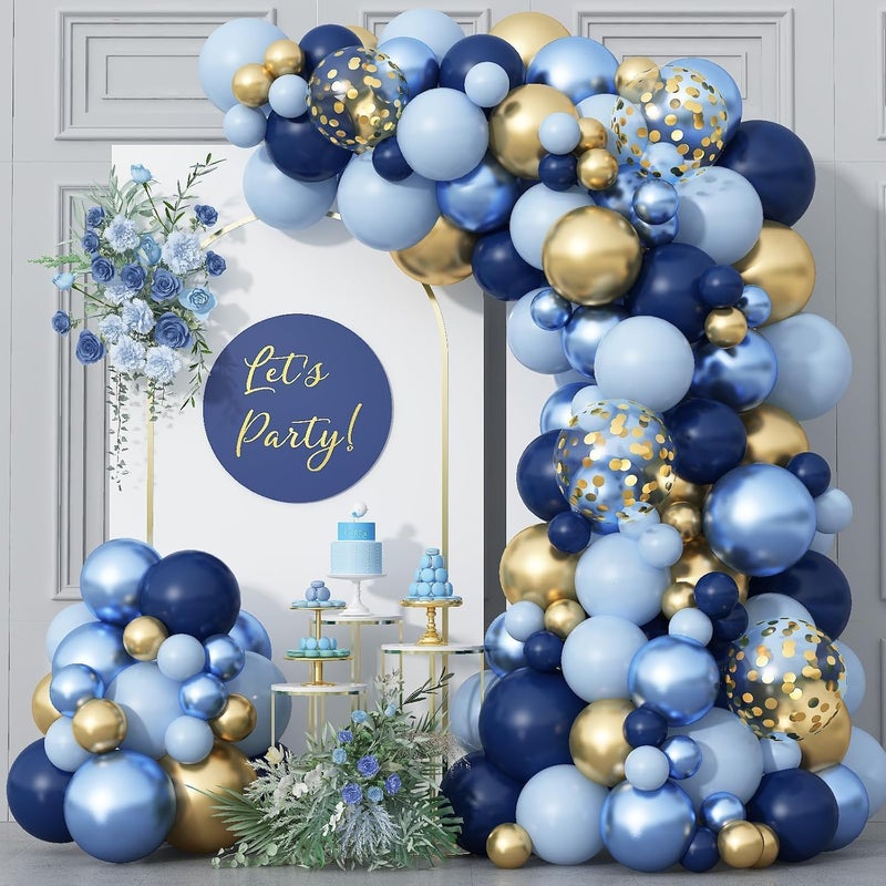 Togvu Blue Gold Balloons Garland Arch Kit, Navy Blue Light Blue Metallic Gold Blue Balloon Arch Kit, Macaron Blue Gold Confetti Balloon for Birthday Wedding Graduation Baby Shower Party Decorations - Image 1