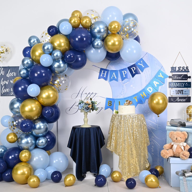 Togvu Blue Gold Balloons Garland Arch Kit, Navy Blue Light Blue Metallic Gold Blue Balloon Arch Kit, Macaron Blue Gold Confetti Balloon for Birthday Wedding Graduation Baby Shower Party Decorations - Image 4