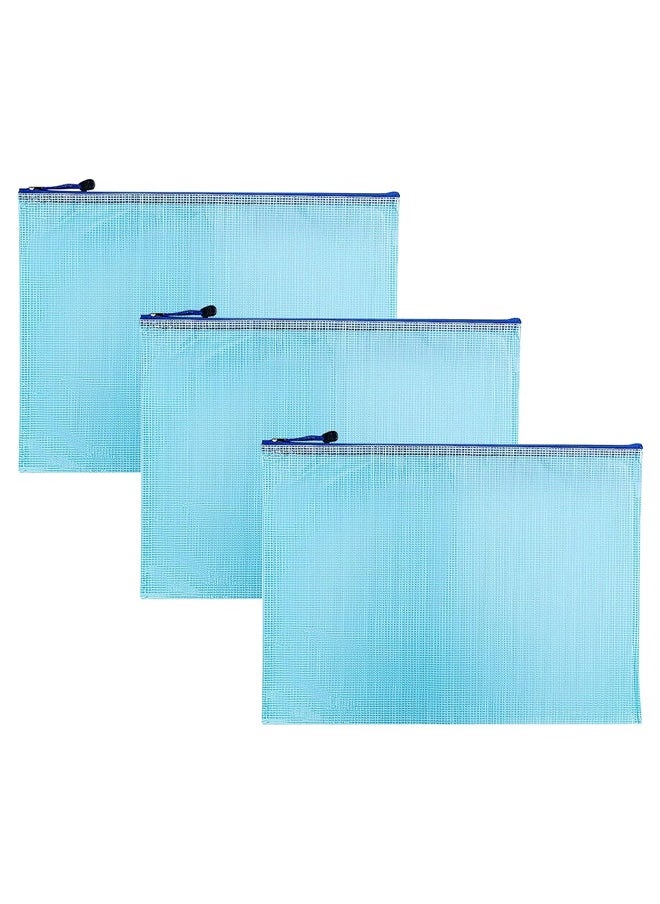 Generic 3 Pcs Mesh Zipper Pouch Zipper Bags, Waterproof Zipper Pouch, Mesh Zipper Pouch Bags, Plastic Document Pouch, Zipper File Bags for Office Supplies, 15.4x11 Inches Travel Storage (B4, Blue)  - Image 1