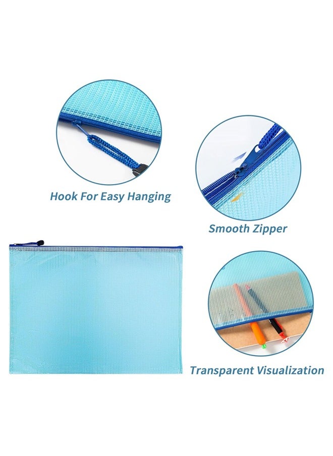 Generic 3 Pcs Mesh Zipper Pouch Zipper Bags, Waterproof Zipper Pouch, Mesh Zipper Pouch Bags, Plastic Document Pouch, Zipper File Bags for Office Supplies, 15.4x11 Inches Travel Storage (B4, Blue)  - Image 5