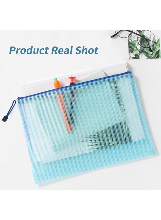 Generic 3 Pcs Mesh Zipper Pouch Zipper Bags, Waterproof Zipper Pouch, Mesh Zipper Pouch Bags, Plastic Document Pouch, Zipper File Bags for Office Supplies, 15.4x11 Inches Travel Storage (B4, Blue)  - Image 3