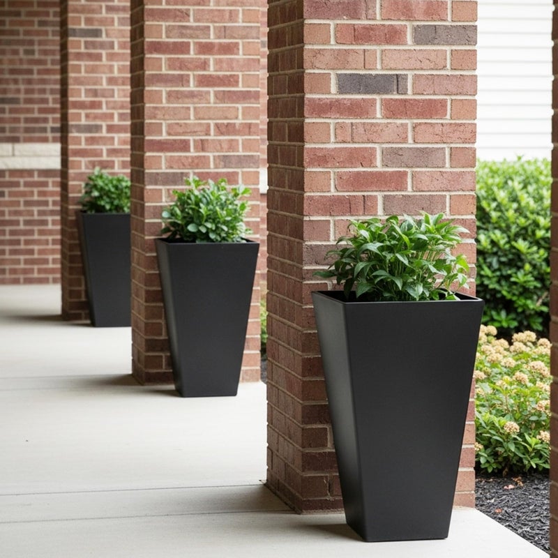 Worth Garden 20" Tall Planters Set of 2 â€“ Large Black Tapered Plastic Flower Pots for Indoor & Outdoor Use â€“ Modern Plant Containers with Drainage Holes â€“ Ideal for Front Porch, Patio, Balcony - Image 4