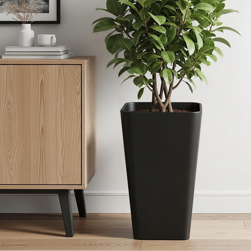 Worth Garden 20" Tall Planters Set of 2 â€“ Large Black Tapered Plastic Flower Pots for Indoor & Outdoor Use â€“ Modern Plant Containers with Drainage Holes â€“ Ideal for Front Porch, Patio, Balcony - Image 3