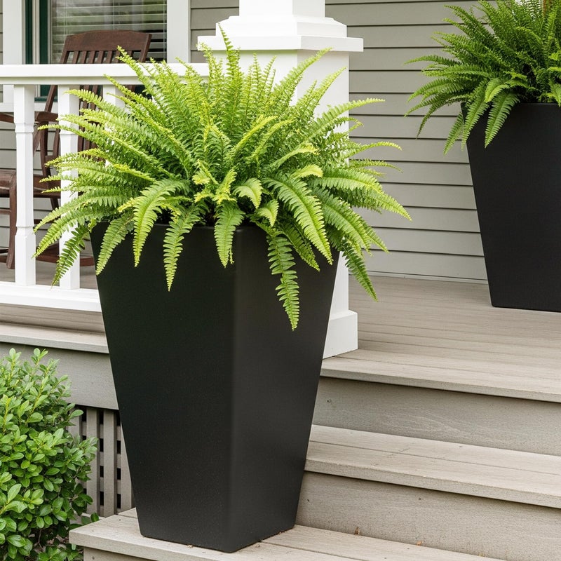 Worth Garden 20" Tall Planters Set of 2 â€“ Large Black Tapered Plastic Flower Pots for Indoor & Outdoor Use â€“ Modern Plant Containers with Drainage Holes â€“ Ideal for Front Porch, Patio, Balcony - Image 2