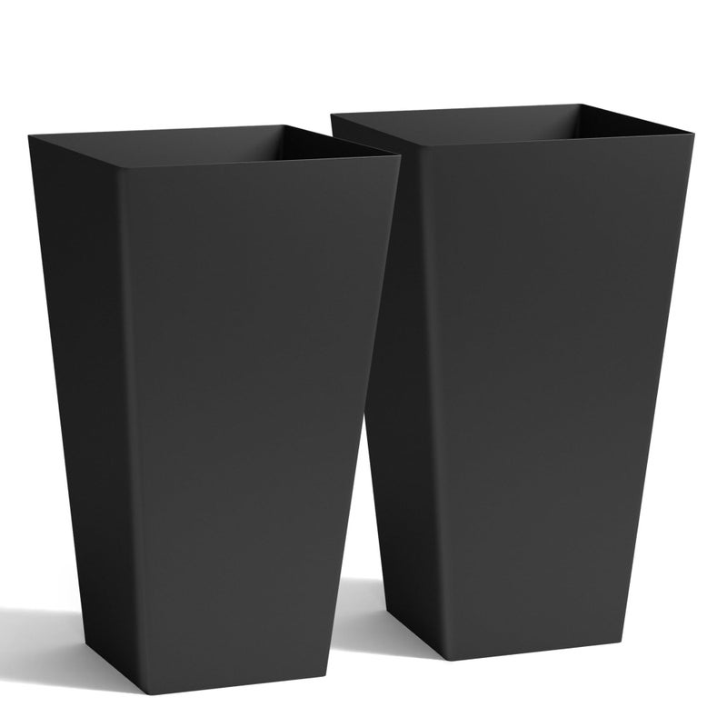 Worth Garden 20" Tall Planters Set of 2 â€“ Large Black Tapered Plastic Flower Pots for Indoor & Outdoor Use â€“ Modern Plant Containers with Drainage Holes â€“ Ideal for Front Porch, Patio, Balcony - Image 1