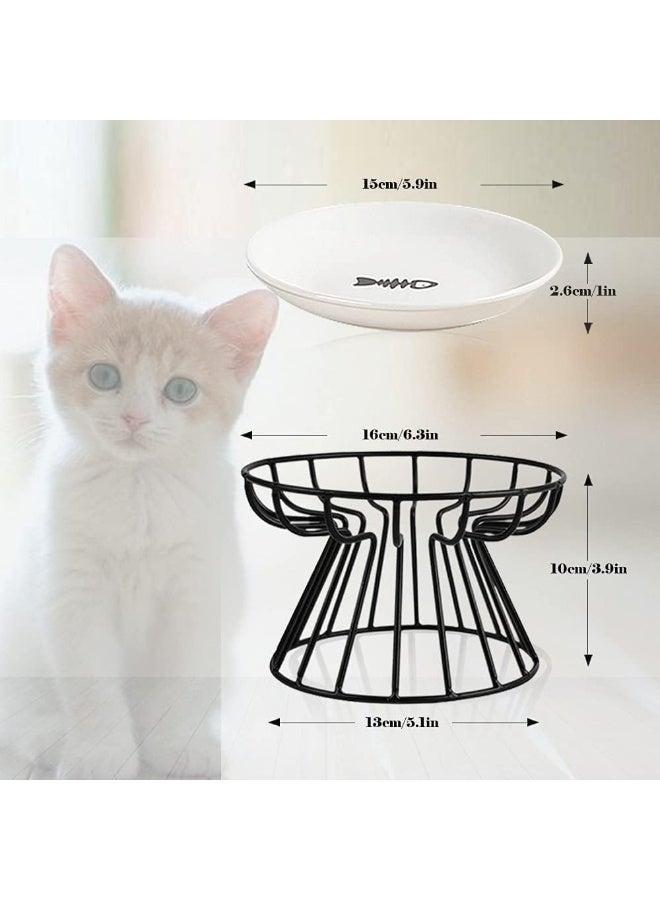 INFLUX New Whisker-Friendly Anti-Vomit Cat Plate, Elevated Bowl-Raised Ceramic Cat Bowl with Metal Stand, Food & Water Anti Vomiting Shallow Ceramic Dish for Cat and Small Dogs - Image 3