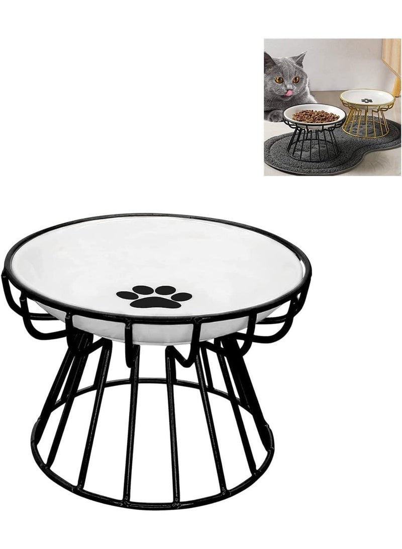 INFLUX New Whisker-Friendly Anti-Vomit Cat Plate, Elevated Bowl-Raised Ceramic Cat Bowl with Metal Stand, Food & Water Anti Vomiting Shallow Ceramic Dish for Cat and Small Dogs - Image 4