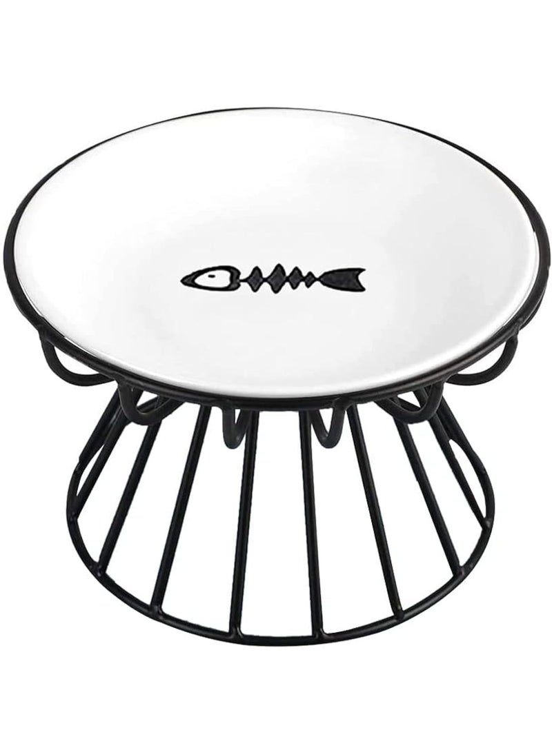 INFLUX New Whisker-Friendly Anti-Vomit Cat Plate, Elevated Bowl-Raised Ceramic Cat Bowl with Metal Stand, Food & Water Anti Vomiting Shallow Ceramic Dish for Cat and Small Dogs - Image 1