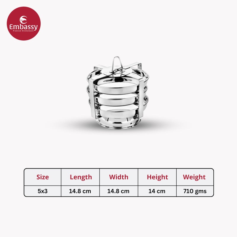 Embassy Stainless Steel Dhokla/Thatte/Plate Idli Maker/Stand | Diameter - 14.8 cm | 3 Plates, 3 Idlis | Idly Plates with Stand - Image 2