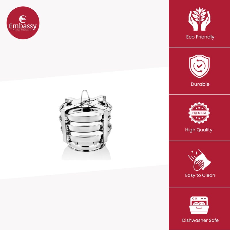 Embassy Stainless Steel Dhokla/Thatte/Plate Idli Maker/Stand | Diameter - 14.8 cm | 3 Plates, 3 Idlis | Idly Plates with Stand - Image 3