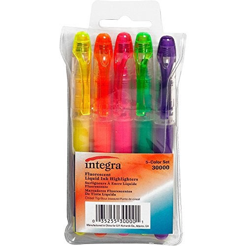 Integra Liquid Ink Highlighter, Chisel Tip, 5/Set, Assorted (ITA30000) - Image 1