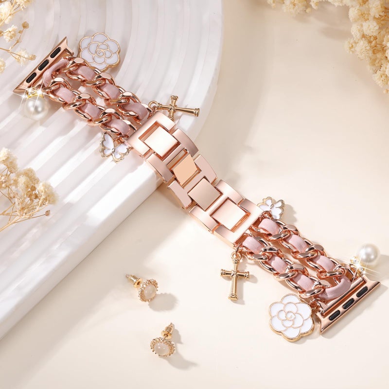 DaQin Stylish Metal Band Compatible with Apple Watch Band for Women 40mm 38mm 41mm 42mm,Pretty Chain Replacement Strap with Apple Watch Accessories Charms for iWatch Series 11 10 9 8 7 6 5 4 3 2 1 SE - Image 4