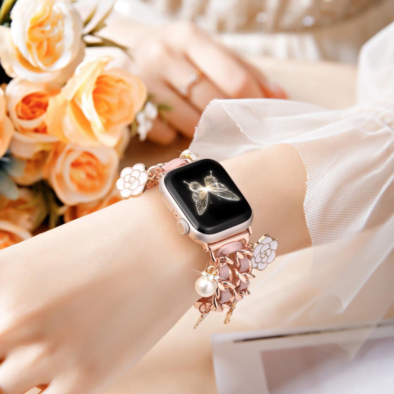 DaQin Stylish Metal Band Compatible with Apple Watch Band for Women 40mm 38mm 41mm 42mm,Pretty Chain Replacement Strap with Apple Watch Accessories Charms for iWatch Series 11 10 9 8 7 6 5 4 3 2 1 SE - Image 2