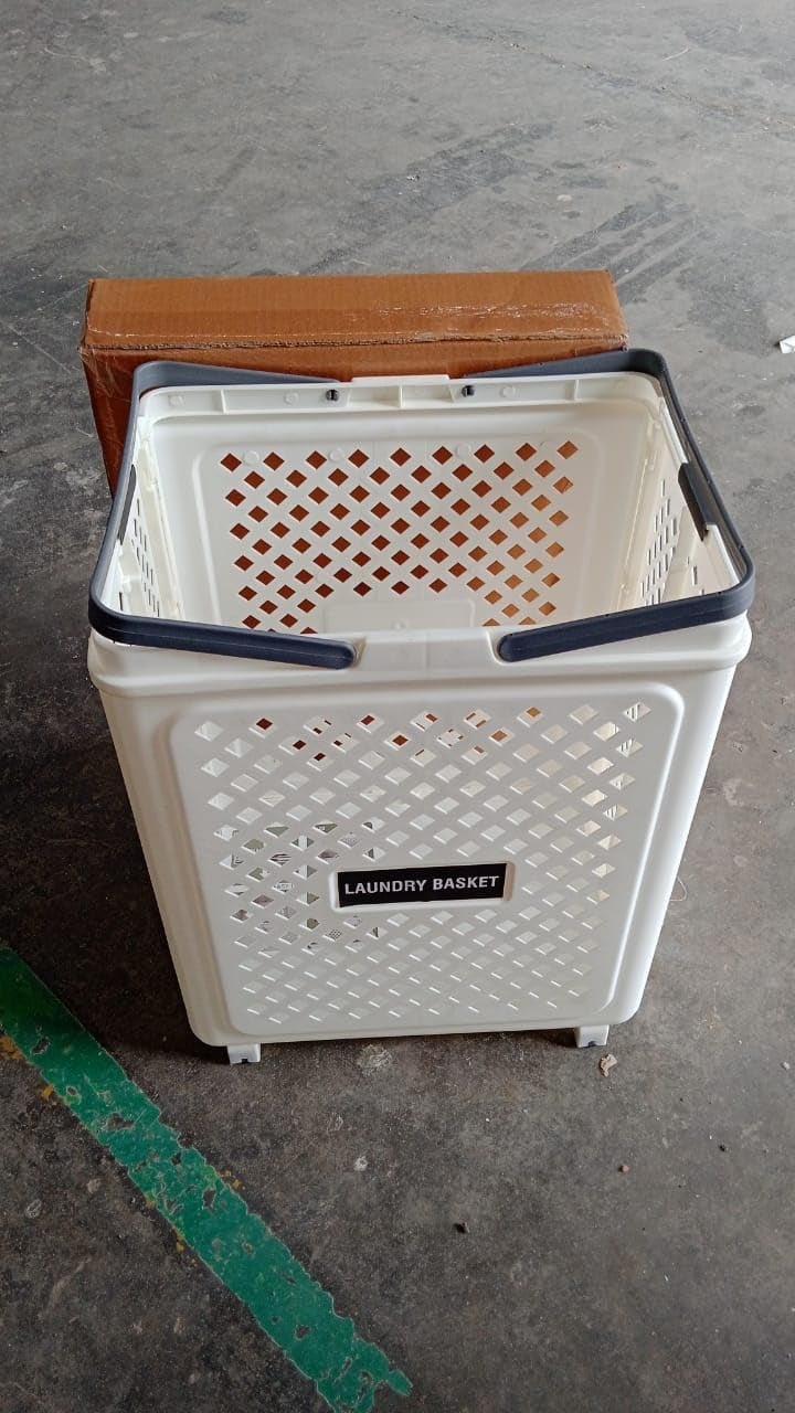 Horizonite Large Foldable Laundry Basket with Wheels | White Plastic Rolling Laundry Hamper | Ventilated Airflow Design | Space Saving Collapsible Storage Basket with Handles | 47 x 37 x 8 cm - Image 4