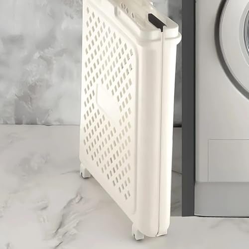 Horizonite Large Foldable Laundry Basket with Wheels | White Plastic Rolling Laundry Hamper | Ventilated Airflow Design | Space Saving Collapsible Storage Basket with Handles | 47 x 37 x 8 cm - Image 3