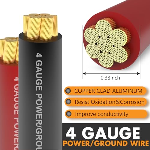 Jeemiter 4 Gauge CCA Wire Complete Kit: 100ft (50ft Red + 50ft Black) for Multiple Amp Rigs & Full Vehicle Audio Install | Includes All Terminals - Image 2