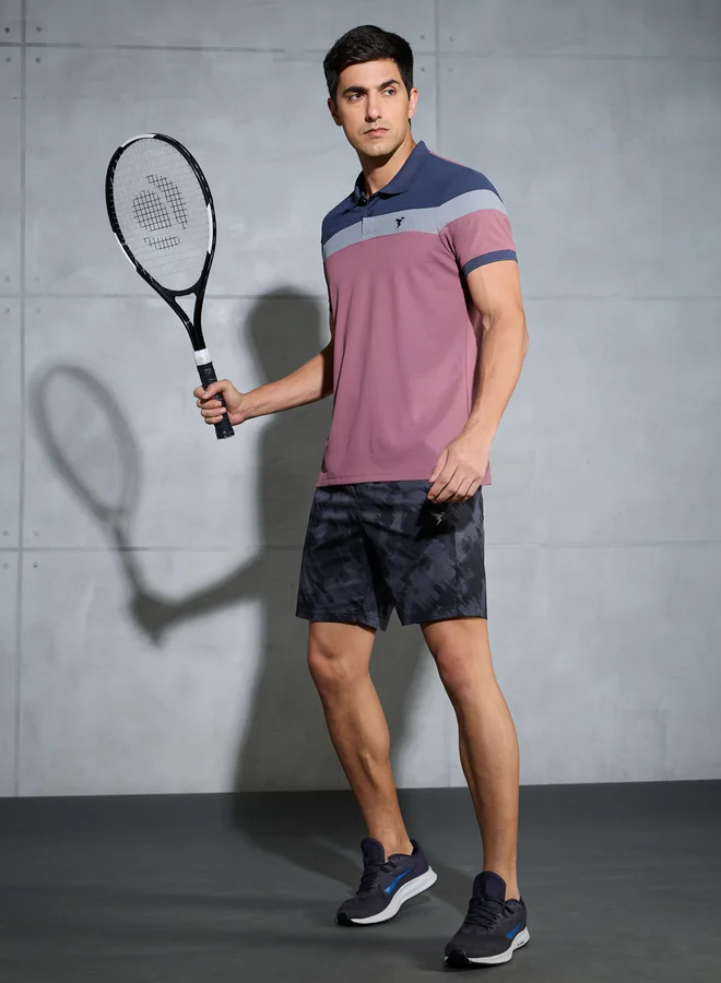 Technosport Color Block Short Sleeve Pique Slim Fit Polo T-Shirt