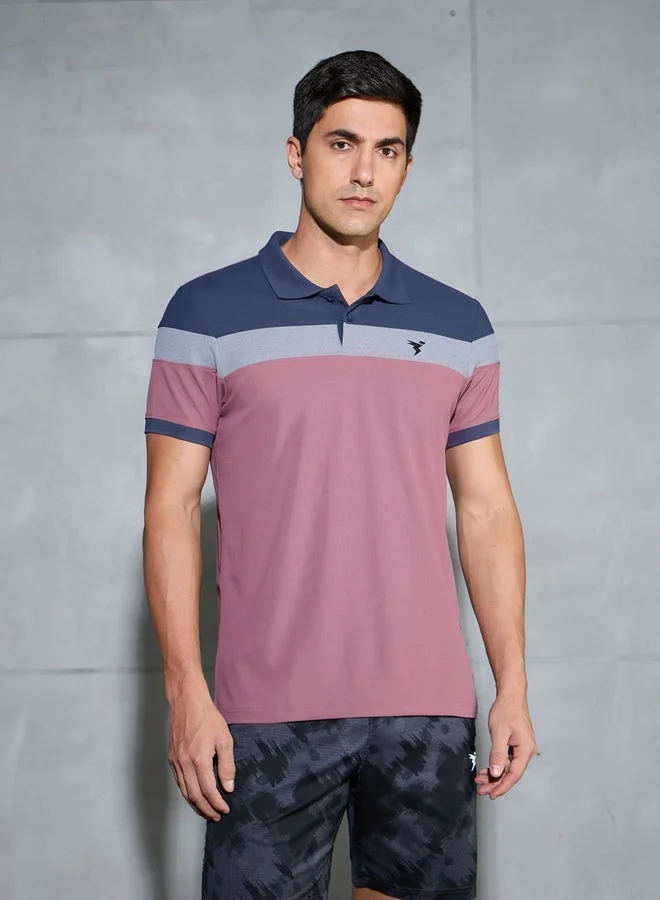 Technosport Color Block Short Sleeve Pique Slim Fit Polo T-Shirt