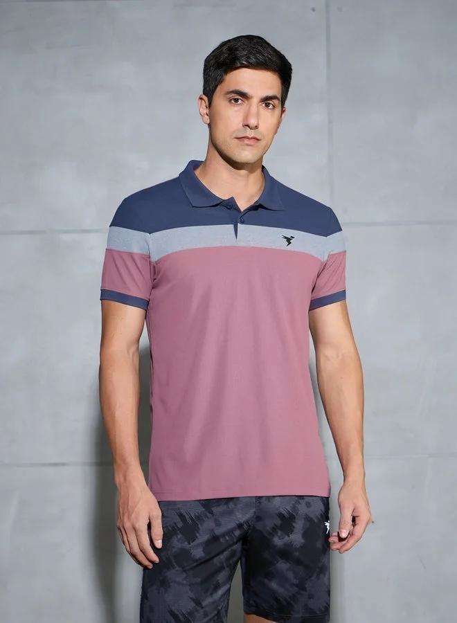 تكنوسبورت تي شيرت بولو بقصة ضيقة وأكمام قصيرة بلوك ألوان