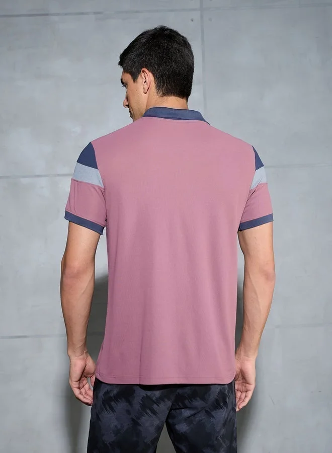Technosport Color Block Short Sleeve Pique Slim Fit Polo T-Shirt