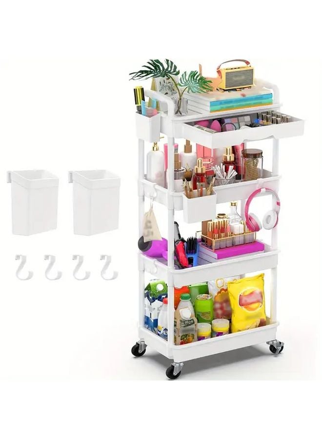 عربة متعددة الاستخدامات متحركة من 4 طبقات مع عجلات قابلة للقفل، منظم تخزين أبيض - Image 1