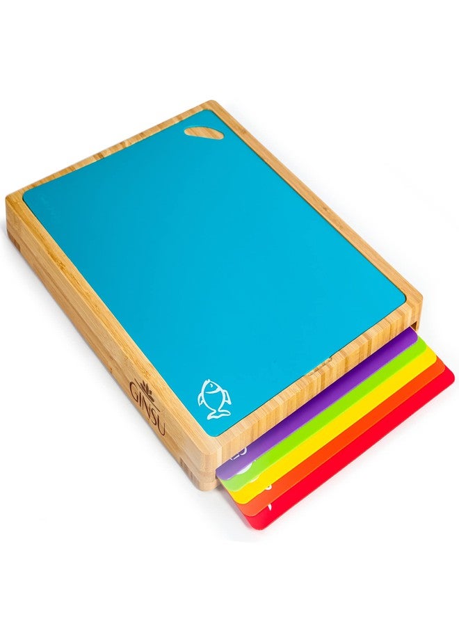 جينسو مجموعة ألواح تقطيع من خشب البامبو من جينسو مع 6 حصائر ملونة ورموز طعام لتسهيل تحضير الوجبات والتنظيف - Image 2