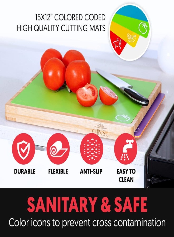 جينسو مجموعة ألواح تقطيع من خشب البامبو من جينسو مع 6 حصائر ملونة ورموز طعام لتسهيل تحضير الوجبات والتنظيف - Image 4