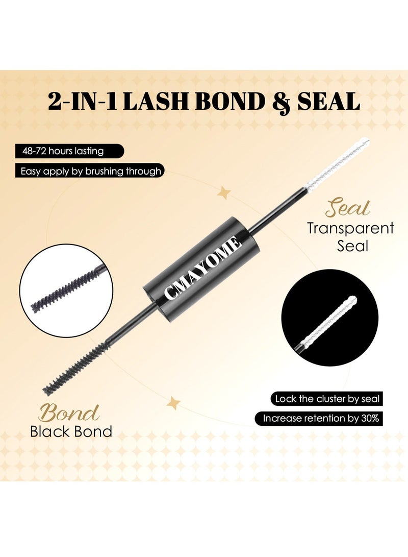 CMAYOME Lash Bond and Seal Kit for Cluster Lashes, Waterproof DIY Lash Extension Glue with Curved Lash Tweezers & Lash Spoolie Brush, Long Lasting Wispy Lash Adhesive for Individual Lashes - Image 2