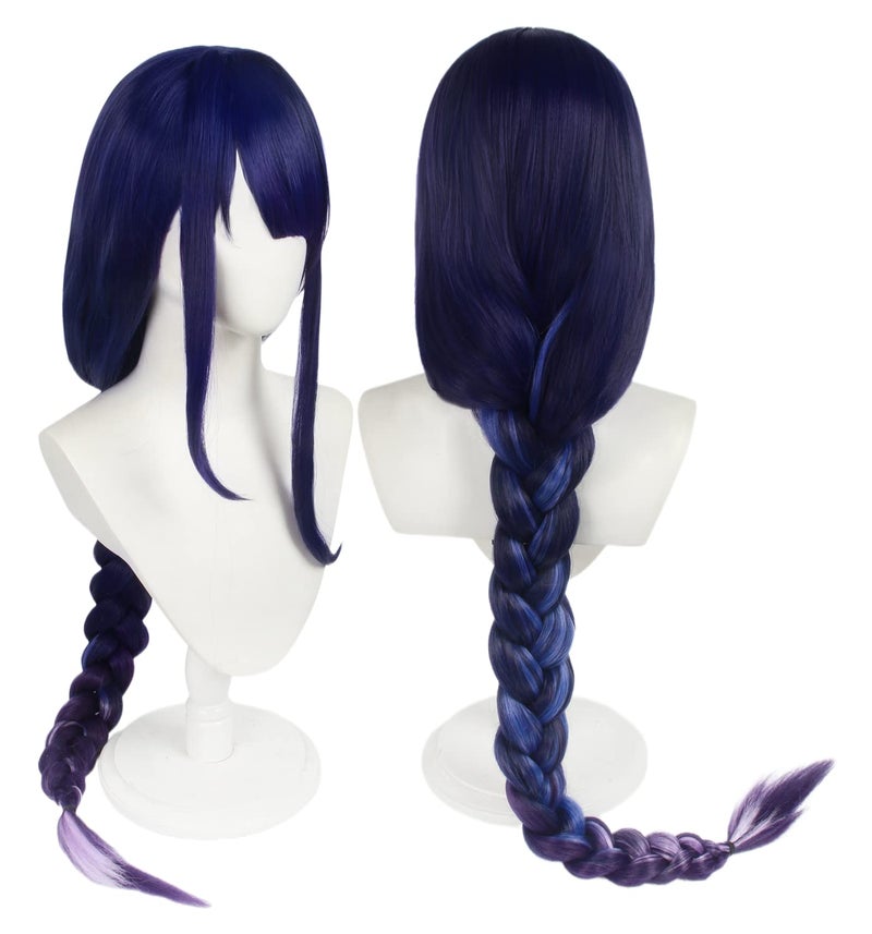 LeMarnia Purple Long Braided Baal Wig with Bangs and Mesh Cap for Cosplay Raiden Ei Wig Halloween Costume Wig