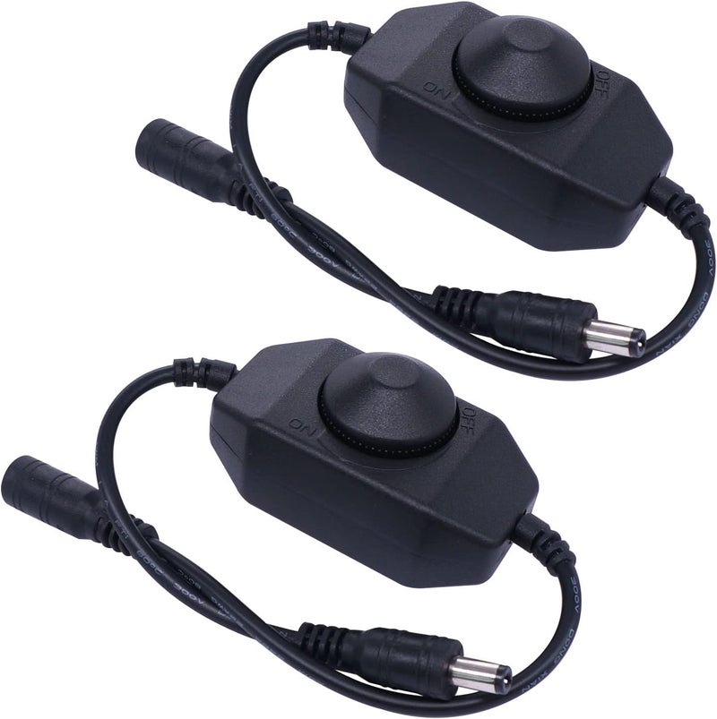 weideer 2Pcs DC12V-24V LED Strip Lights Dimmer Switch PWM Rotary Dimmer Controller Inline Dimmer Switch for LED String Lights Christmas Lights Black K-018-BK - Image 1