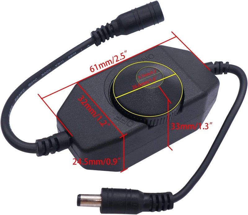 weideer 2Pcs DC12V-24V LED Strip Lights Dimmer Switch PWM Rotary Dimmer Controller Inline Dimmer Switch for LED String Lights Christmas Lights Black K-018-BK - Image 5