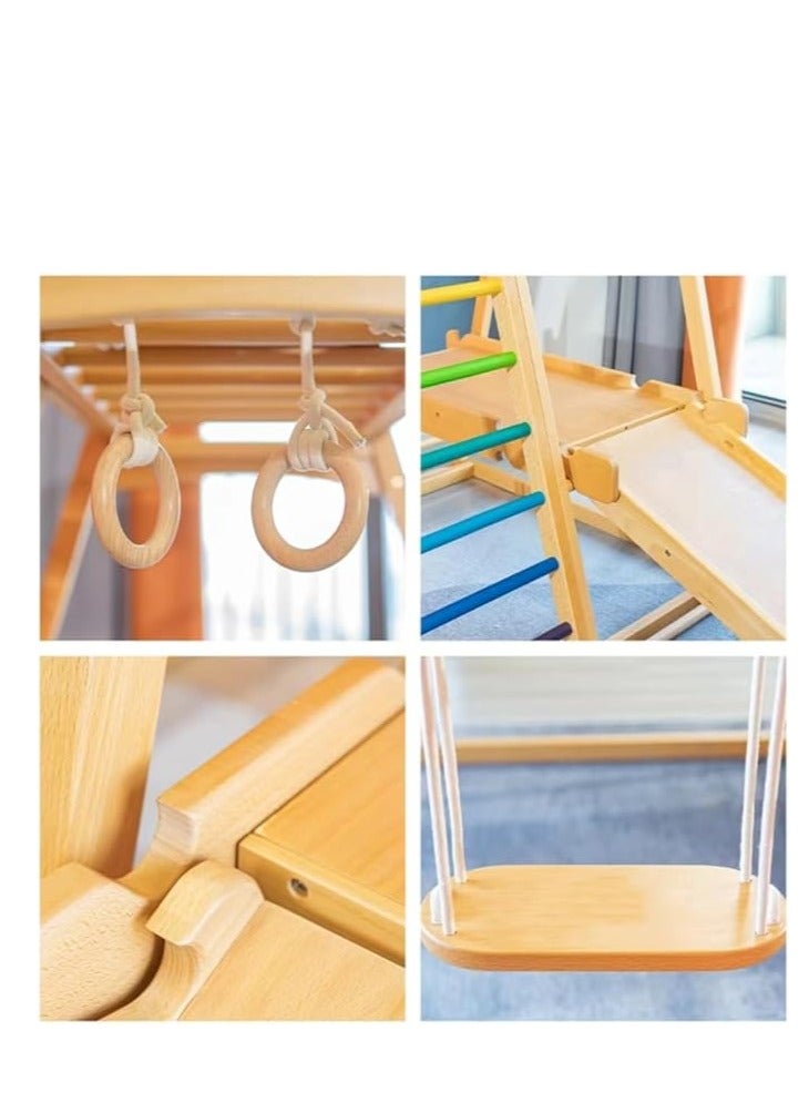 Cool Baby 6 in 1 Solid Wood Children's Climbing Frame  Indoor Toddler And Kids Indoor Gym Playground  Rock Climbing Slide Swing Combination Double-Sided Slide Board (Climbing/Slide) - Image 2
