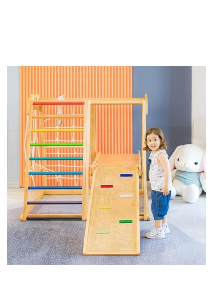 Cool Baby 6 in 1 Solid Wood Children's Climbing Frame  Indoor Toddler And Kids Indoor Gym Playground  Rock Climbing Slide Swing Combination Double-Sided Slide Board (Climbing/Slide) - Image 3