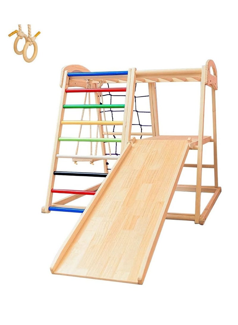 Cool Baby 6 in 1 Solid Wood Children's Climbing Frame  Indoor Toddler And Kids Indoor Gym Playground  Rock Climbing Slide Swing Combination Double-Sided Slide Board (Climbing/Slide) - Image 1