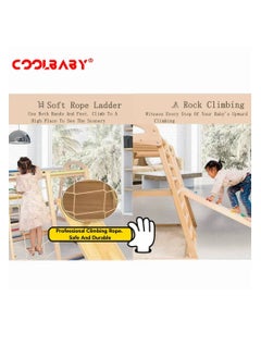 كول بيبي إطار تسلق للأطفال من الخشب الصلب 6 في 1 من COOLBABY داخلي للأطفال الصغار والأطفال في الأماكن المغلقة والصالة الرياضية وملعب وتسلق الصخور ولوح منزلق على الوجهين (التسلق / الانزلاق)  - Image 2
