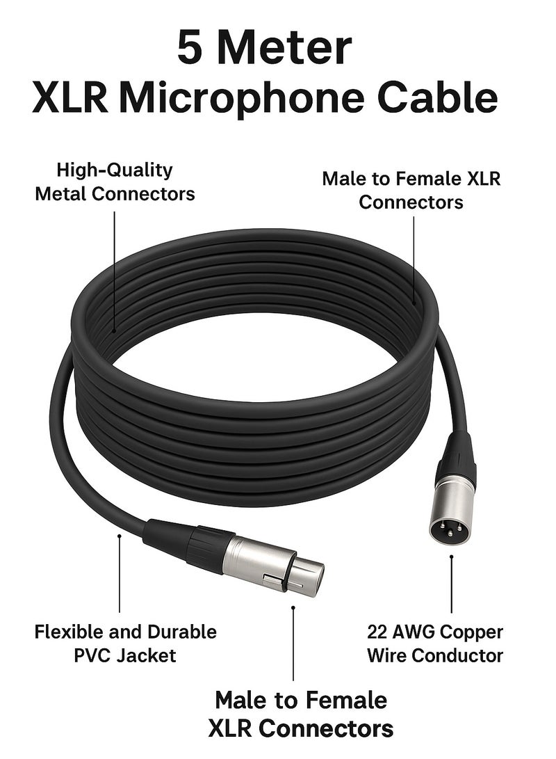 Mike Music 5M XLR Microphone Cable – Male to Female Balanced Audio Cable – Durable Shielded Mic Cable for Mixer, PA, Speaker, or Studio – Mike Music  - Image 2