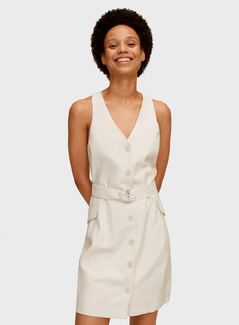MANGO Belted Button Down Dress