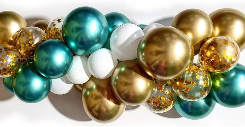 LAZYBEEE 48pcs Green Gold Chrome Balloon Arch Kit, Gold Confetti Balloons White Balloons for Jungle Theme Party Birthday Party Decorations - Image 1