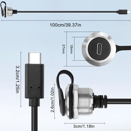 XMSJSIY USB C 30 Panel Mount Extension Cable TypeC Female Socket to Male Connector Cord with Dust Cover for Data Transfer and Charging 1M32FT - Image 3