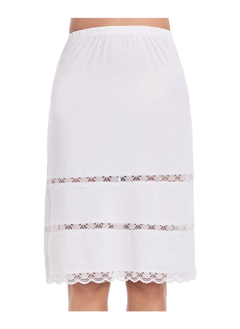 SYOSI - Half Slips for Women Underskirt Short Mini Skirt with Floral Lace Trim Milk Silk White Lace Patchwork Lining Skirt (M Size: Waist 25 x Hem 35 Inches, White) - Image 1