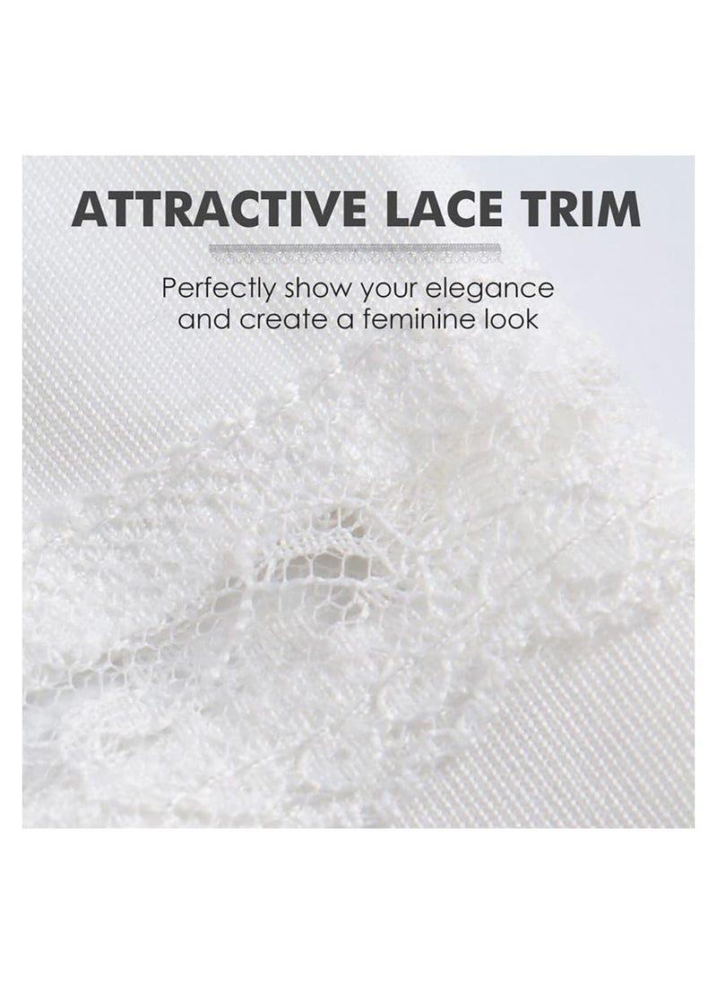 SYOSI - Half Slips for Women Underskirt Short Mini Skirt with Floral Lace Trim Milk Silk White Lace Patchwork Lining Skirt (M Size: Waist 25 x Hem 35 Inches, White) - Image 1