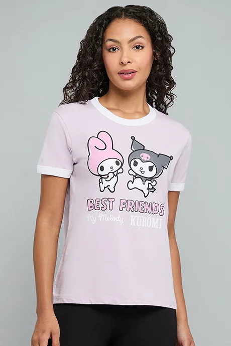 أر أند بي My Melody Print T-Shirt with Crew Neck and Short Sleeves
