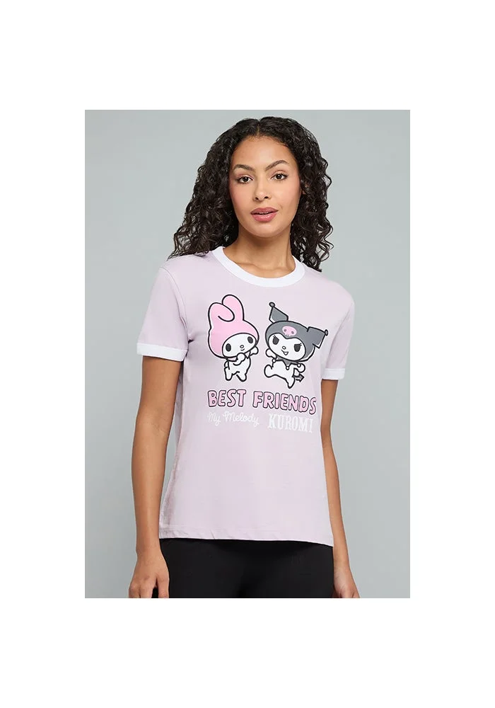 R&b My Melody Print T-Shirt with Crew Neck and Short Sleeves