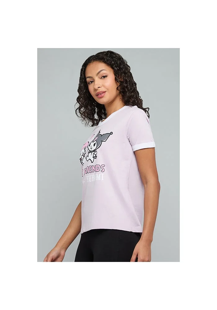 R&b My Melody Print T-Shirt with Crew Neck and Short Sleeves