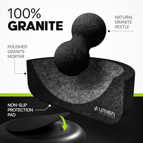 Umien™ Granite Mortar and Pestle Set - 100% Granite - 3.5-Cups - 8-Inch – Avocado Tool Included – Natural Stone Molcajete for Spices, Pestos, & Guacamole (Black) - Stone Grinder - Guacamole - Image 3