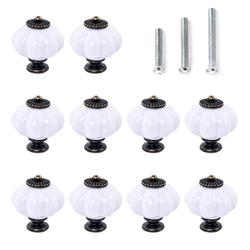 IEIK Acrylic Pumpkin Knobs, White Cabinet knobs Set of 10 Vintage Decorative Handles Pulls for Doors, Closet, Drawers, Dresser, Cupboard, Kitchen Furniture or Kids Room - Image 1