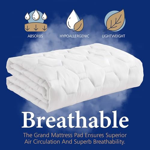 The Grand Hotel Collection Twin XL Size Mattress Pad - Thin, Lightweight, and Breathable Mattress Pad - Ideal for Hot Sleepers & Plush Mattresses - Deep Pocket Fits up to 15" - Easy to Wash (39 X 80) - Image 2