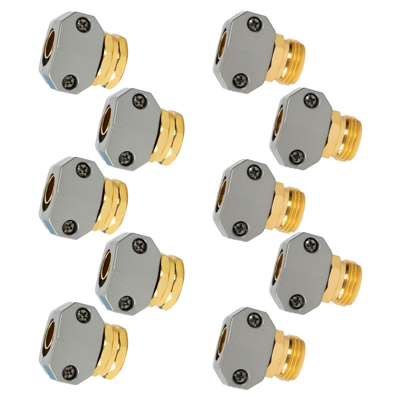 LIULO TOOL Garden Hose Repair Kit, 5 Sets Aluminum Alloy Garden Hose End Mender Kit with Zinc Clamp, Male and Female Repair Connector Fittings Fit 3/4 Inch and 5/8 Inch - Image 1