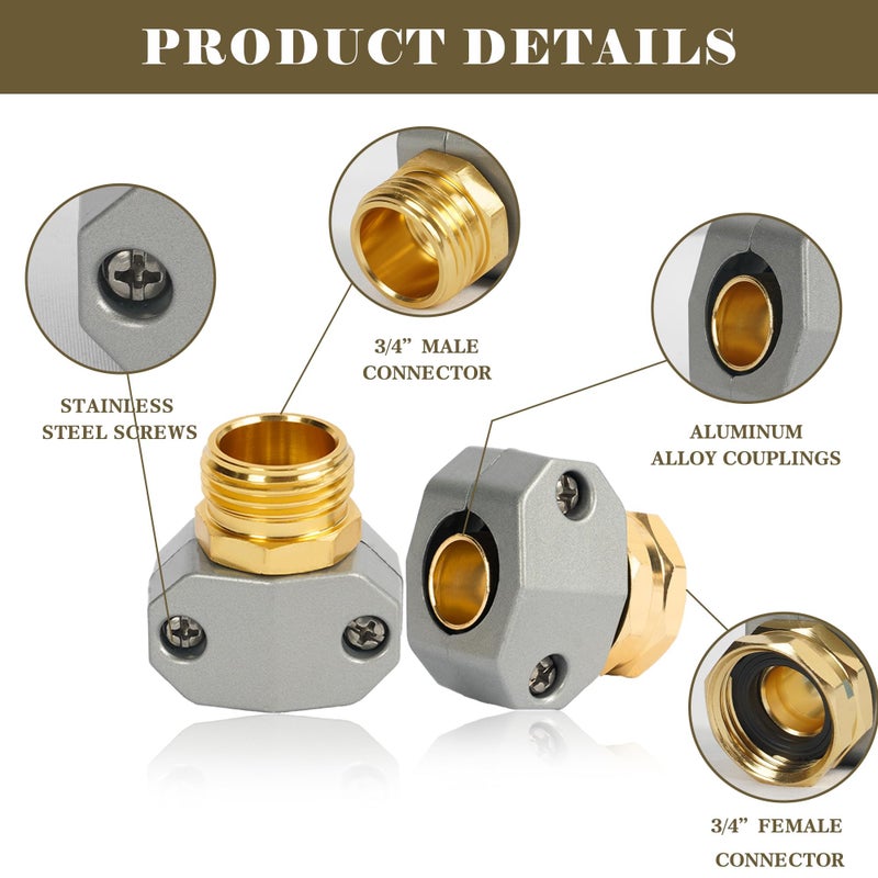 LIULO TOOL Garden Hose Repair Kit, 5 Sets Aluminum Alloy Garden Hose End Mender Kit with Zinc Clamp, Male and Female Repair Connector Fittings Fit 3/4 Inch and 5/8 Inch - Image 3