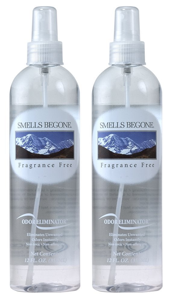 SMELLS BEGONE Air Freshener Spray 12 oz Pack of 2 Odor Eliminator Eliminates Odors from Smoke Trash Cans Cars Pets Boats Fragrance Free